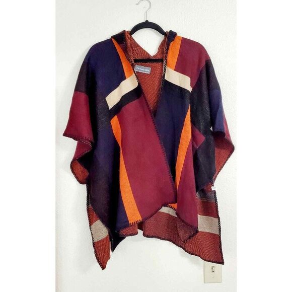 NWOT Michael Stars Reversible Hooded Beach Bum Colorblock Poncho Cardigan Sz S/M - Picture 1 of 9